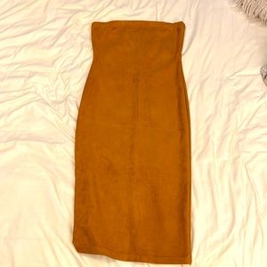 Fashion Nova Suede Strapless Body Con Dress